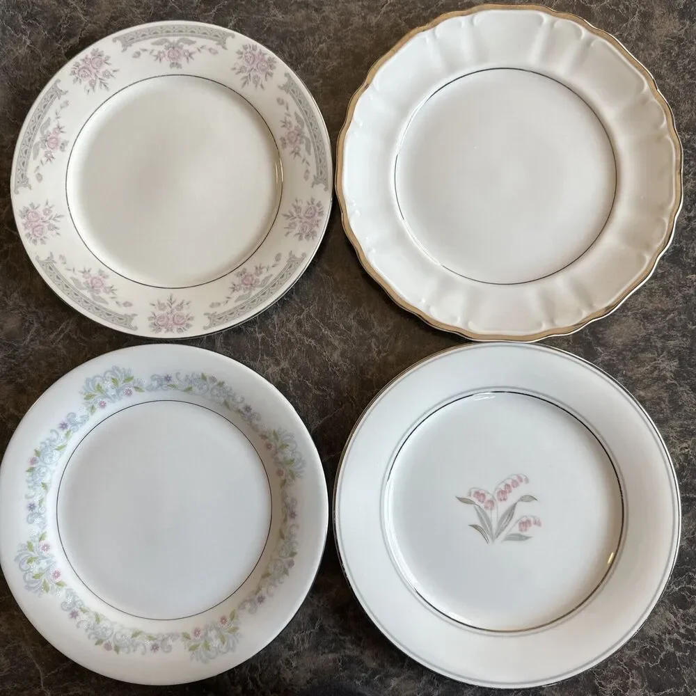 4 Mismatched Vtg Salad Cake Dessert Plates Pink Florals & Solids Cottage Core‎